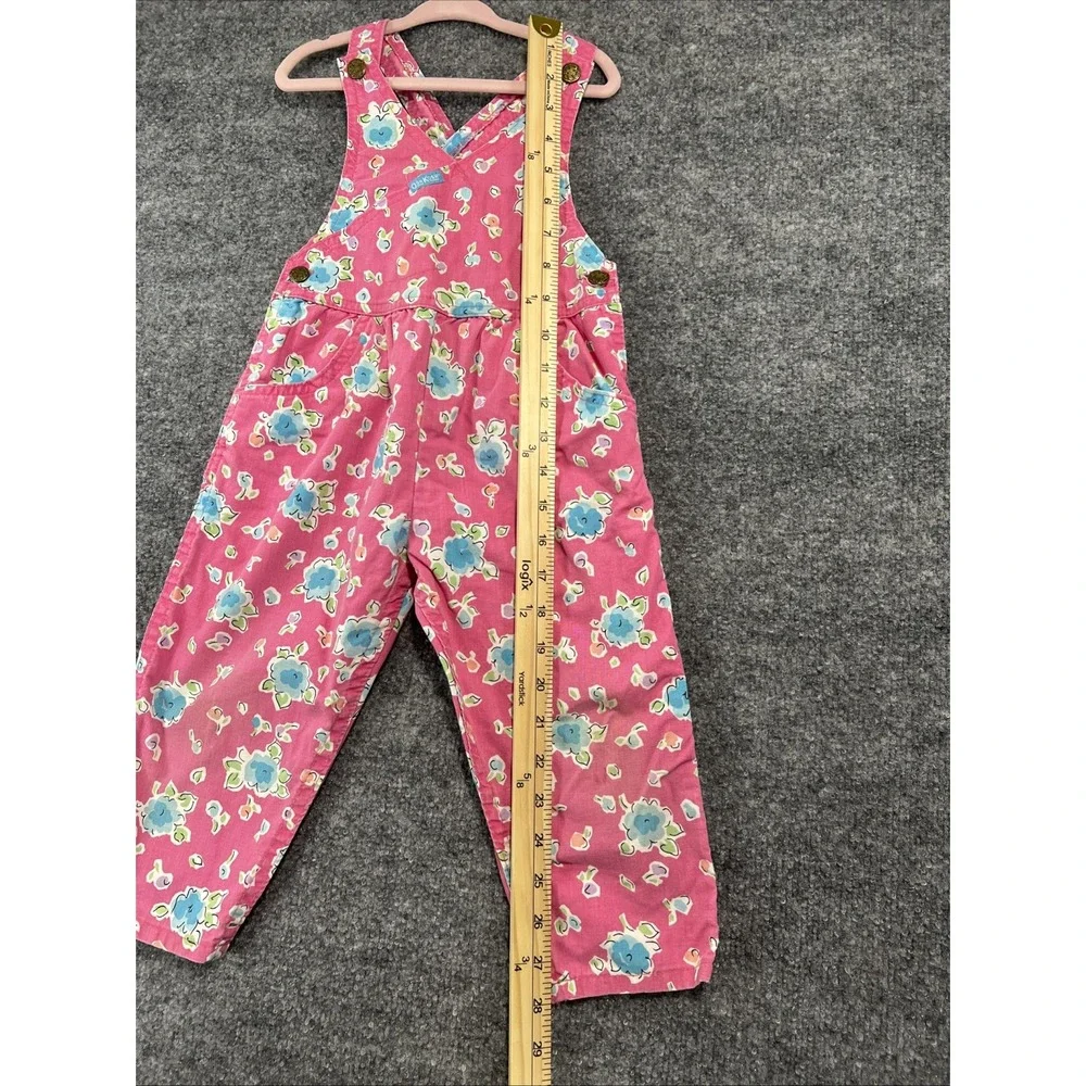 Vintage 90s OshKosh B'gosh Pink Floral Overalls 3T USA Made Cotton Rare